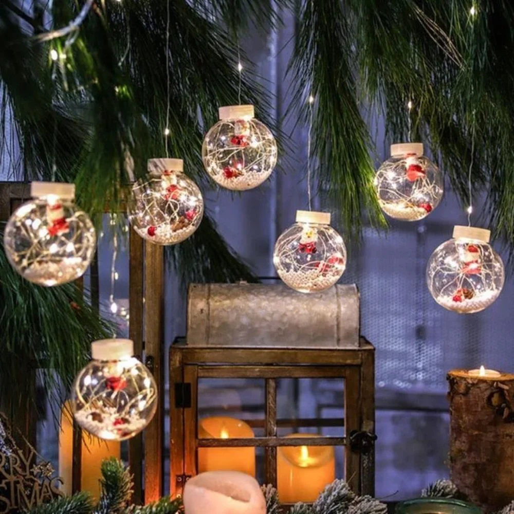 LED Curtain String Light Ball with Santa Claus and Snow in Xmas Tree Christmas D
